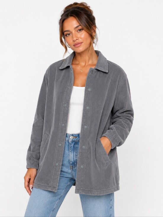 Hollister Jackets & Blazers - Hollister ($110) Gray Corduroy Snap Button Jacket Oversized Shacket Womens NWT